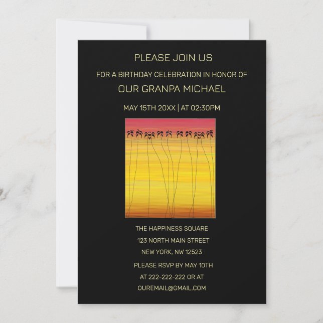 Invitation Jolie Tropical Summer Sunset Anniversaire (Devant)