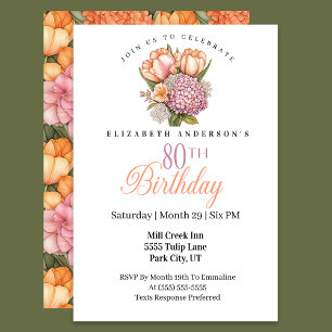 Invitation Jolie Tulipe Rose et Orange 80ème Anniversaire