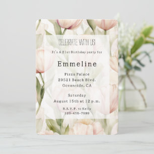 Invitation Jolie Tulipes à Crème Rose Bleue Fleur Anniversair