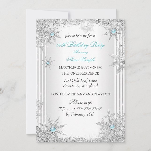 Invitation Jolie Turquoise Winter Wonderland fête d'anniversa (Devant)