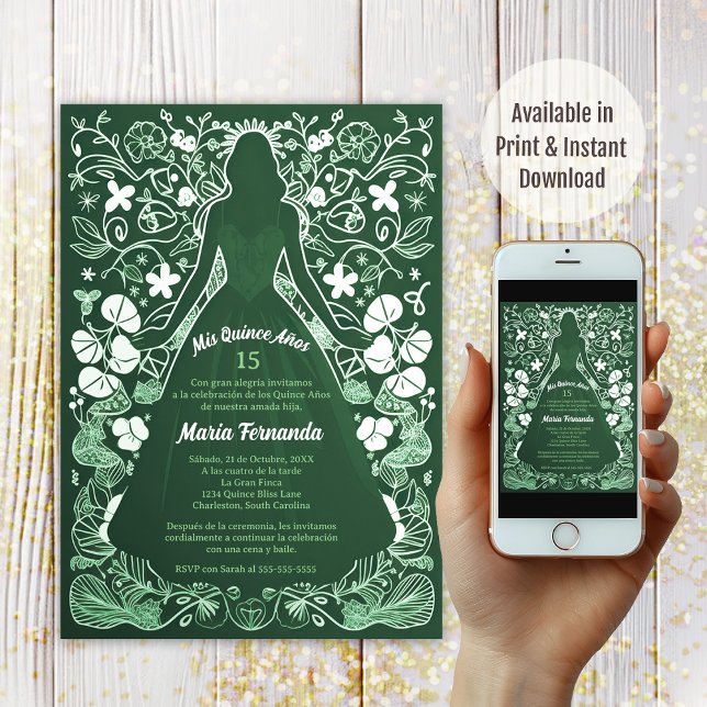 Invitation Jolie Verte verte Mes Quinze Ans Quinceañera (Créateur téléchargé)