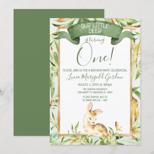 Invitation Jolie Woodland Baby Deer Première fête d'anniversa