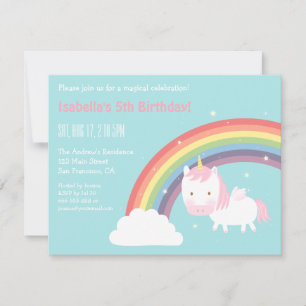 Invitation Jolies ailes mini licorne arc-en-ciel fête d'anniv
