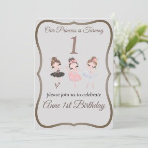 Invitation Jolies Ballerines Princesse Gris Rose 1er Annivers