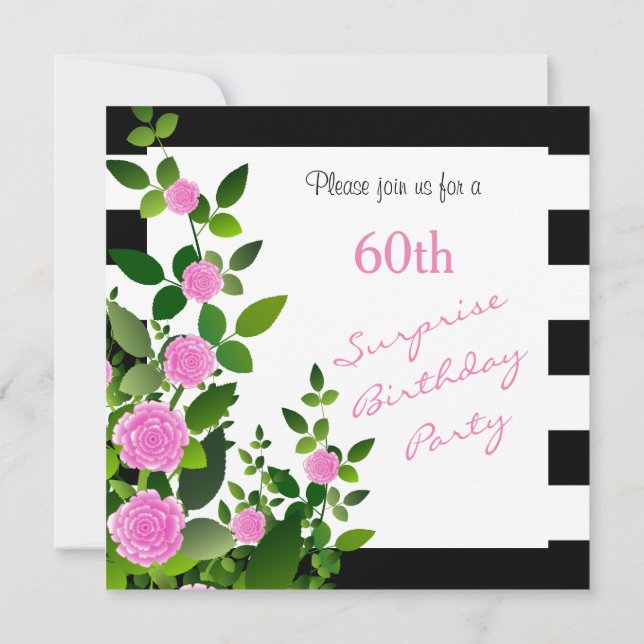 Invitation Jolies bandes noires et blanches avec des roses ro (Dos)