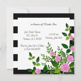 Invitation Jolies bandes noires et blanches avec des roses ro