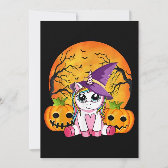 Invitation Jolies filles d'Halloween Licorne sorcière Hallowe (Devant)