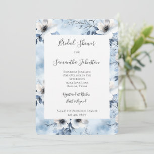Invitation Jolies Fleurs Blanches Bleu Clair Shower Nuptial
