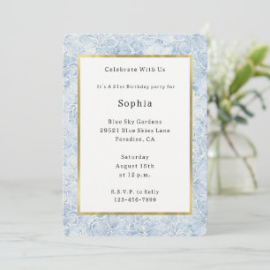 Invitation Jolies Fleurs Blanches Bleues Anniversaire