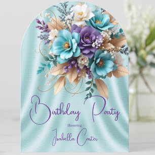 Invitation Jolies Fleurs Bleu Turquoise Violet Blanc Annivers
