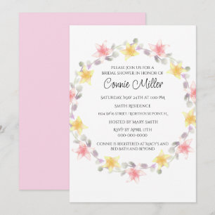 Invitation Jolies Fleurs de Lys Roses et Jaunes pour une Baby