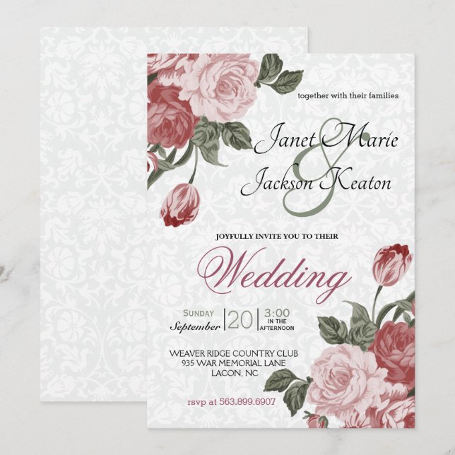 Invitation Jolies fleurs de mariage Mavue (Devant / Derrière)