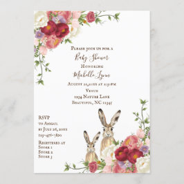 Invitation Jolies fleurs de pivoine et Baby shower lapin lapi