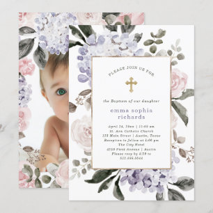 Invitation Jolies fleurs d'Hydrangée Photo Retour Baptême