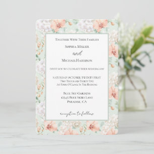 Invitation Jolies Fleurs d'Orchidée de Pêche à la Menthe Mari