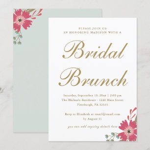 Invitation Jolies Fleurs et Mint Green Bridal Brunch