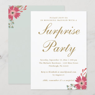 Invitation Jolies Fleurs et Mint Green Surprise Party