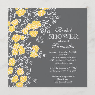 Invitation Jolies fleurs Fête des mariées moderne gris et jau
