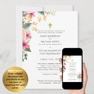 Invitation Jolies Fleurs Mariage de Masse Nuptiale Catholique