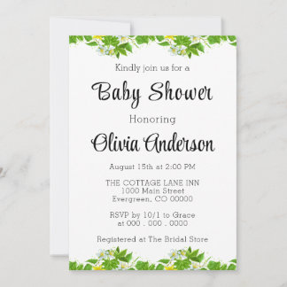 Invitation Jolies Fleurs Motif Avec Baby shower Feuille