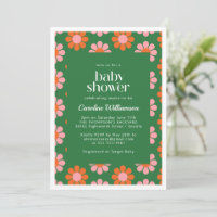 Jolies Fleurs Rétro Vert Rose Baby Shower