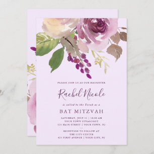 Invitation Jolies fleurs violettes Bat mitzvah