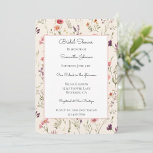 Invitation Jolies Fleurs Violettes Roses Rouges Lavage de Mar