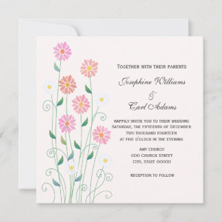 Invitation Jolies marguerites rose et blanc dessinées à la ma