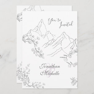 Invitation Jolies montagnes, fleurs et branches Mariage