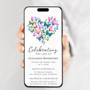 Invitation Jolies papillons Heart Funeral Evite numérique