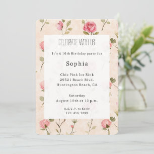 Invitation Jolies Roses Crème Roses Fleuries Anniversaire