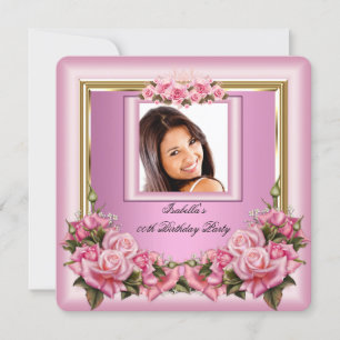 Invitation Jolies Roses Roses Fleur Photo Fête d'Anniversaire