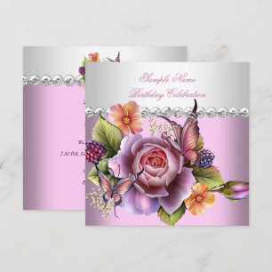 Invitation Jolies Roses Roses Papillon Fête d'anniversaire