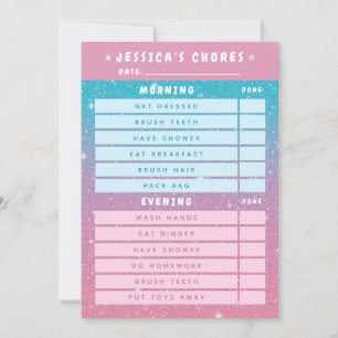 Invitation Jolies Tâches Quotidiennes Fillettes Rose Bleu Pai