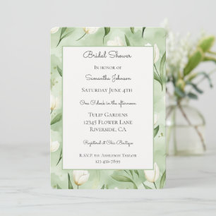 Invitation Jolies Tulipes Blanches Vertes Shower de Mariée