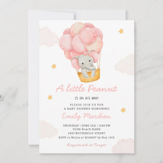 Invitation Jolis Ballons Fille Éléphant Moderne Baby Shower