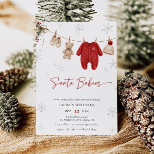 Invitation Jolis bébés Santa jumeaux Baby Shower de Noël