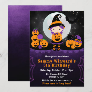 Invitation Jolis citrouilles de sorcière d'Halloween pour une