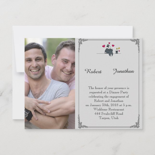 Invitation Jolis deux mariés dessin animé mariage gay fiançai (Devant)