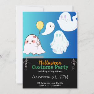 Invitation Jolis Fantômes Ciel Bleu Halloween Noir