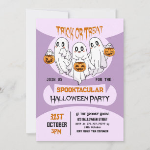 Invitation Jolis Fantômes Fête d'Halloween pour Enfants