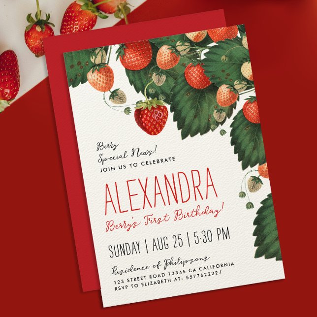 Invitation Jolis Fruits de Fraise Rouges Anciens Premier Bota (Créateur téléchargé)