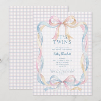Invitation Jolis jumeaux à carreaux fantaisistes Baby Shower