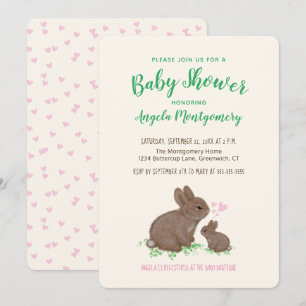 Invitation Jolis Lapins avec des Cœurs Baby Shower