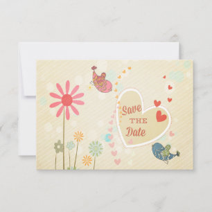 Invitation Jolis Oiseaux d'Amour Enregistrez la Date