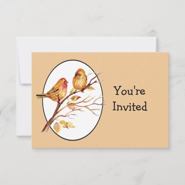 Invitation Jolis oiseaux de jardin couple anniversaire de mar (Devant)