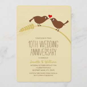 Invitation Jolis Oiseaux de l'Amour de Campagne 10e Anniversa