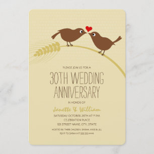 Invitation Jolis Oiseaux de l'Amour de Campagne 30e Anniversa