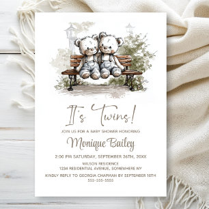 Invitation Jolis Oursons Jumeaux Baby Shower