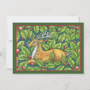 Invitation Jolis rennes de Noël dans la forêt avec du houx